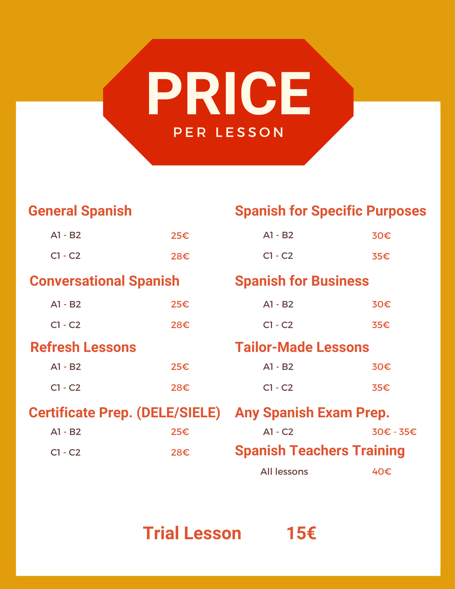 Spanish Lessons price